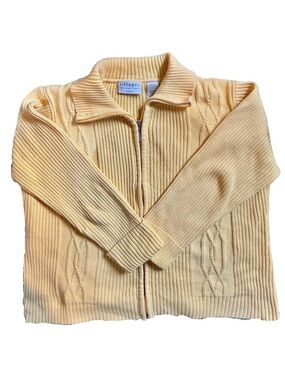 Villager Liz Claiborne Butter Yellow Zip-Front Knit Sweater
